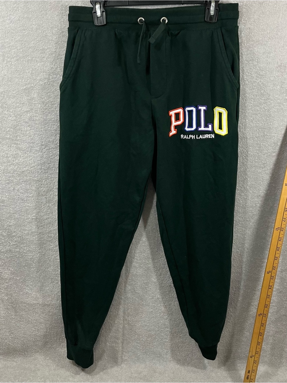 Polo Ralph Lauren Jogger Pants Mens Medium Green Spell Out Drawstring Stretch